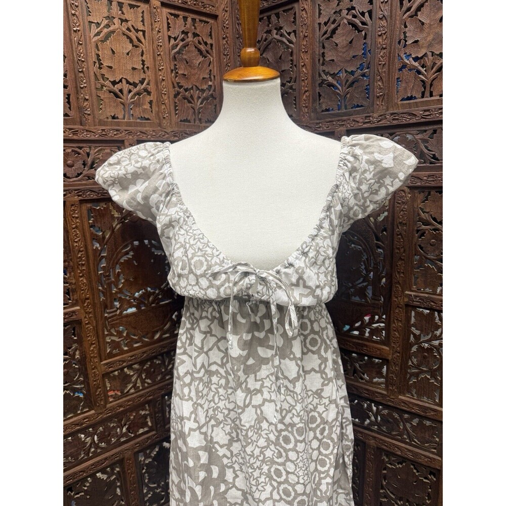 Trina Turk dress 4 baby doll gray star metallic cap sleeve tie front Short Y2k‎ - Picture 2 of 7